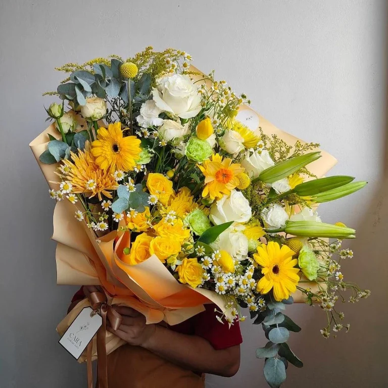 yellow bouquet hand tied mixed